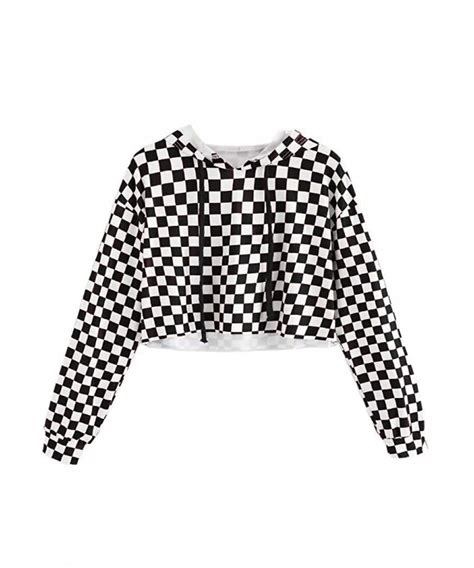 Kids Crop Tops Girls Sweatshirts Long Sleeve Plaid Hoodies Black