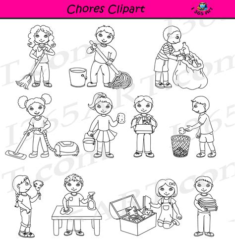 Kids Doing Chores Clipart Black And White
