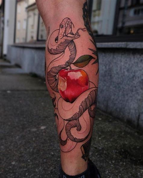 Scary snake tattoose on the leg : #Snakey: temptation snake tattoo on leg by @andrew_borisyuk (With images) | Leg tattoos, Snake ...