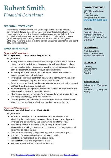 Oracle apps consultant, 08/2013 to 08/2014 company name. Financial Consultant Resume Samples | QwikResume