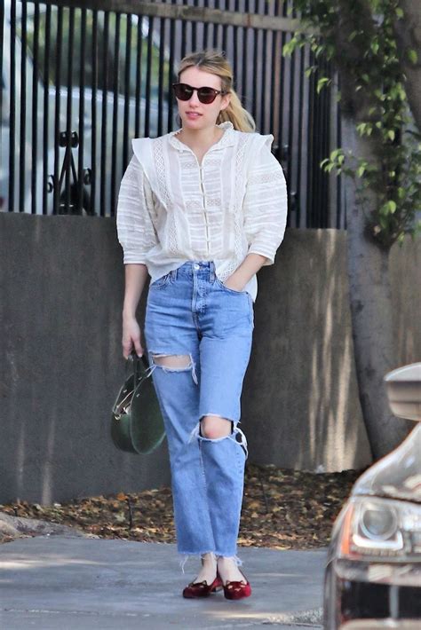 Emma Roberts Street Style In A Ripped Jeans In California Celebrity