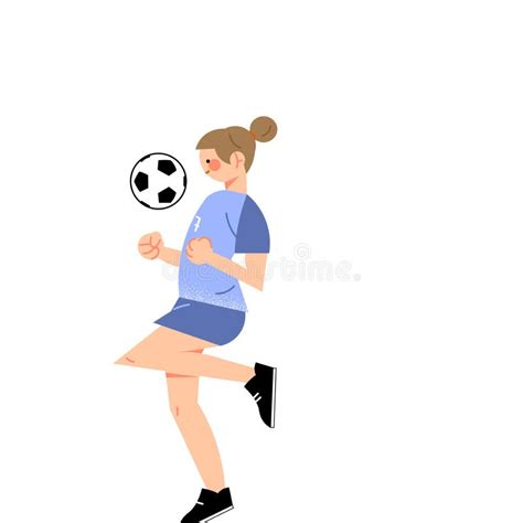Female Soccer Player In The Blue T Shirt Standing With The Ball Front