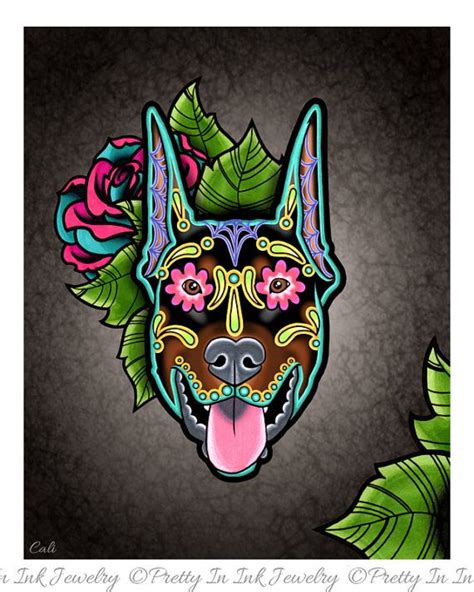 Clearance Doberman Cropped Ear Edition Day Of The Dead Etsy Dog
