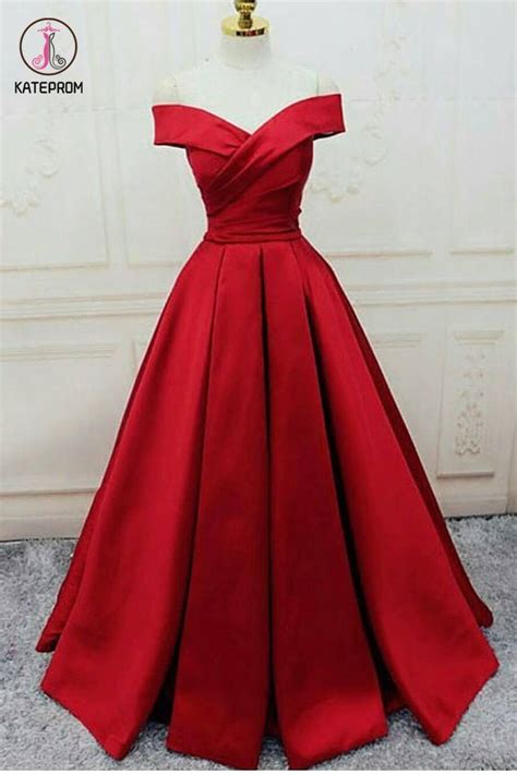Red Prom Dress Off The Shoulder Satin Re D Prom Dresses Sweep Train