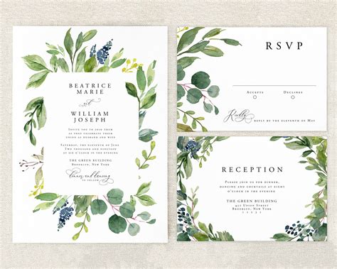 Eucalyptus Wedding Invitation Template Free