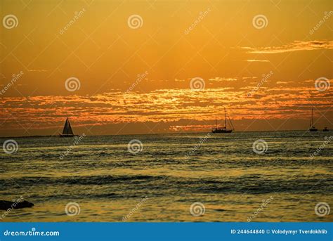 Golden Sunrise Sunset Over The Sea Waves Sunrise Over The Ocean Stock