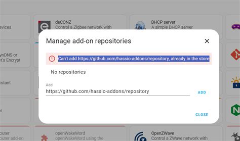 Unable To Add Https Github Com Hassio Addons Repository Already In