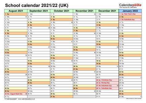 School Calendars 202122 Uk Free Printable Excel Templates