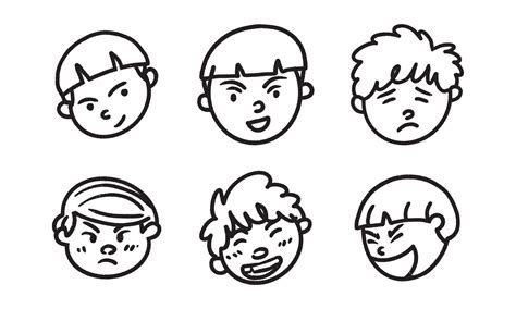 Set Of Boy Face Emotions A Kid Expressing Their Feelings Doodle