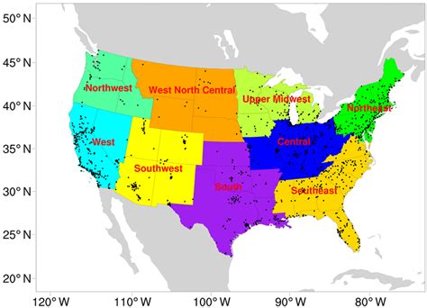 The Wrf Chem Simulation Domain And Climate Regions In The Us The Red