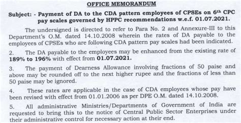 Cpse Th Cpc Da From July Th Cpc Dearness Allowance To Cpses Employees Doe