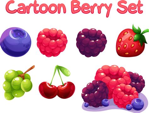 Cartoon Berry Set Blueberries Raspberries Blackberries Strawberries