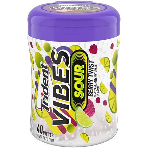 Trident Vibes Sour Sugar Free Gum Berry Twist Flavor 40 Pieces