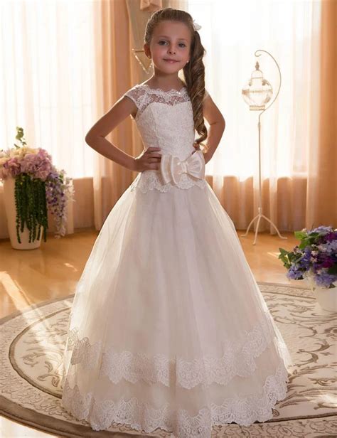 2016 Ivory Flower Girl Dress First Communion With Lace Top First