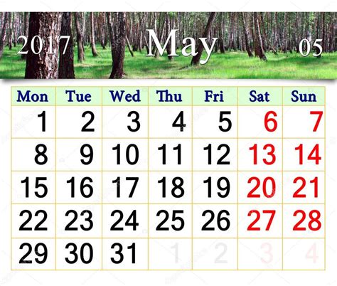 Kalendarz Dla Maj 2017 Z Grove Wiosna — Zdjęcie Stockowe © Alexmak72427