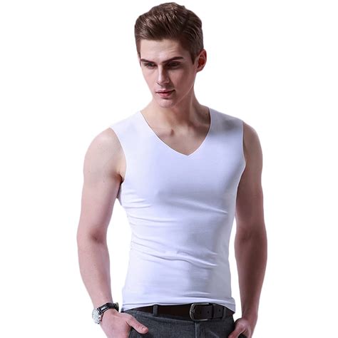 Flandaevve Brand Mens V Neck Tank Tops Sleeveless Tee Shirt Tank Top Ice Silk No Trace Work Vest