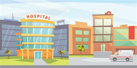 Premium Vector Set Hospital Building Cartoon Modern Illustration