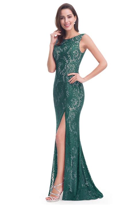Dark Green Full Lace Slit Mermaid Long Prom Dress 56 Ep08859dg
