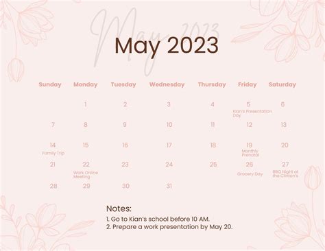 Cute May 2023 Calendar Template In Psd Illustrator Word Pages