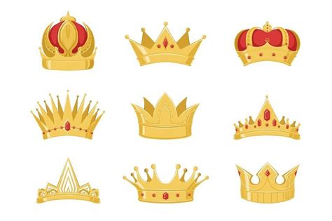 Royal Golden Crowns Set Symbols Of Power Of The King And Queen Vector