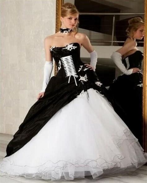 White And Black Wedding Dress 2017 Gothic Ball Gown Vestidos De Novia