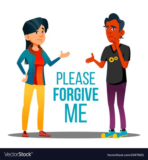 Man And Woman Asking Forgiveness Cartoon Vector Image