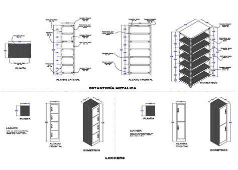 Metallic Structure Lockers Elevation Section And Plan Details Dwg File