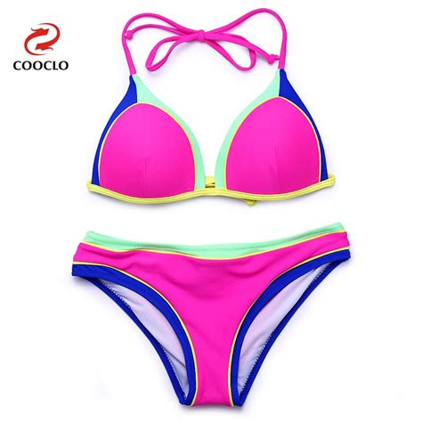 Cooclo Sexy Bikini 2019 Padded Bra Push Up Swimwear Bikini Set Vintage Bathing Suit Patchwork