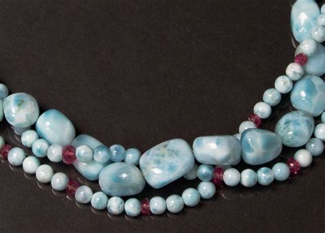 Triple Strand Larimar Adorned With Pink Tourmaline Nile Jewels Boutique