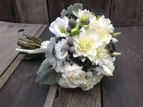 A Fall Bouquet Of Lisianthus Dahlias Brunia Berries Dusty Miller
