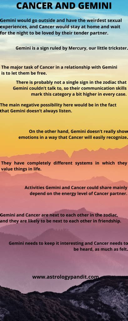 Although gemini tends to be more intellectual than cancer in relationships, on the plus side they can cope easily with cancer's occasional moodiness. cancer man gemini woman compatibility in love online