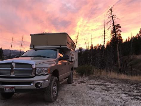 Camping At A Four Wheel Pop Up Truck Camper Under The Sunset Pop Up