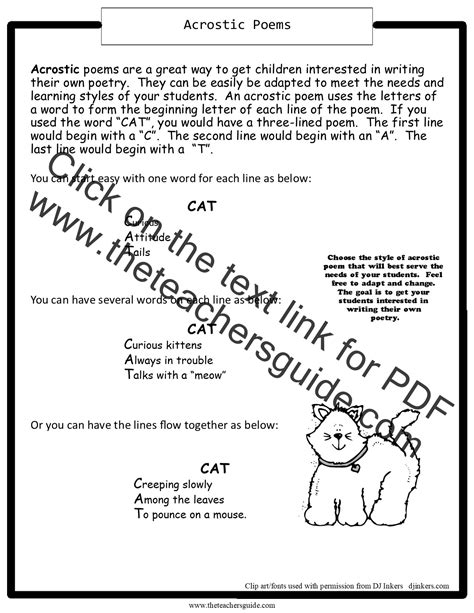 Acrostic Poems Worksheets From The Teachers Guide