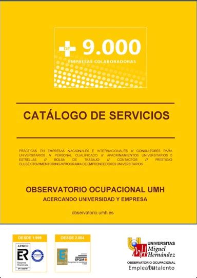 Observatorio Ocupacional Umh Catálogo De Servicios