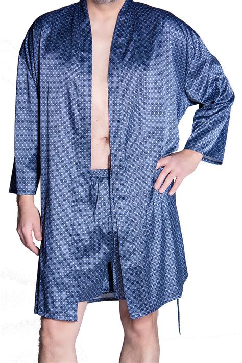 Mens Silky Printed Satin Classic Short Kimono Robe 3088