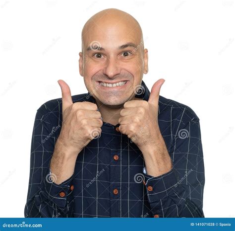 Funny Bald Man Joyfully Shouts Raising His Hands To The Sky Prayers