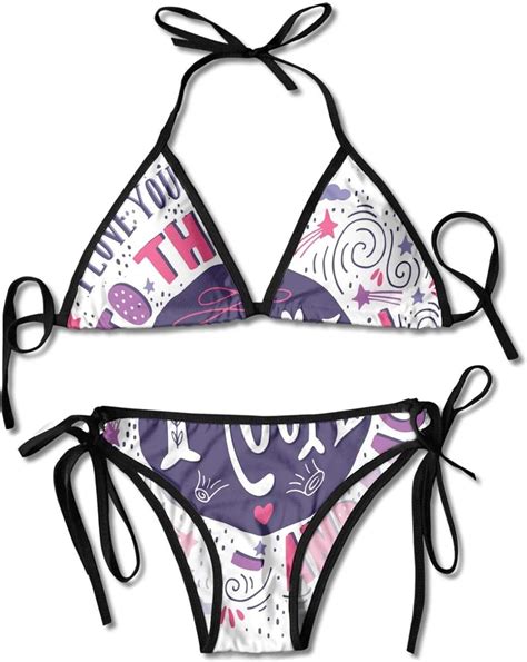 Fuliya Ladie S Halter Swimwear Printed Two Piece Bikini Sets Sexy Swimsuit Sweet Colorful Love