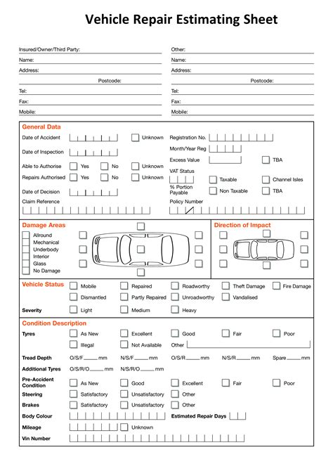 Free Printable Auto Repair Estimate Form