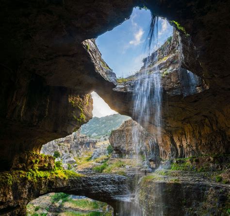 Cave Waterfall Gorge Lebanon Erosion Nature Landscape Wallpapers