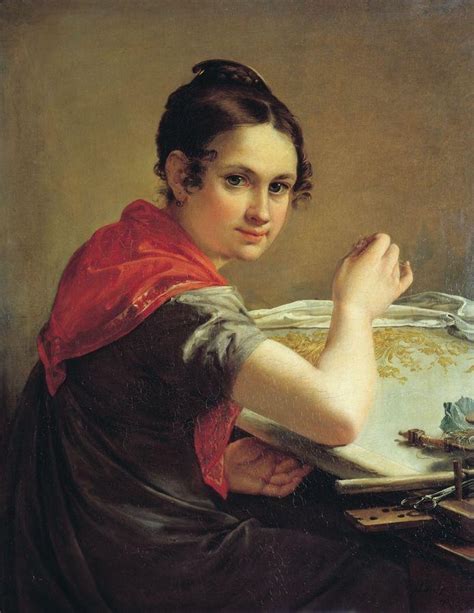 Woman Embroidering Painting Vasily Tropinin Oil Paintings