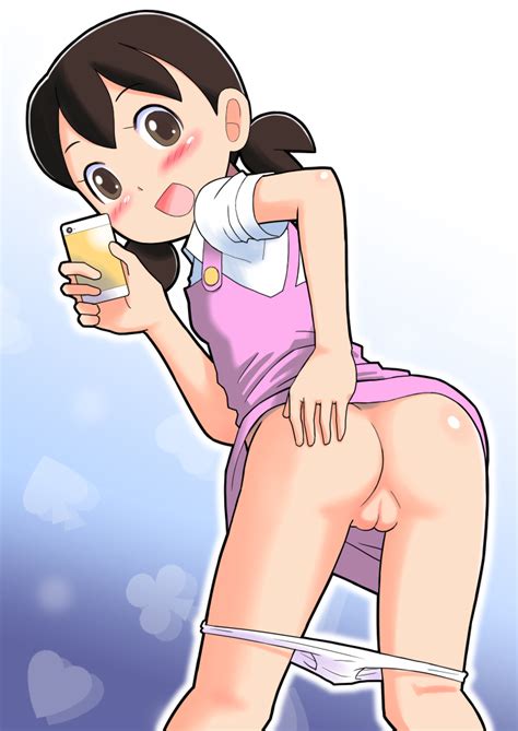 1girl D Ass Black Hair Blush Brown Eyes Cellphone Doraemon Dress Dress Lift Female Hand On Ass