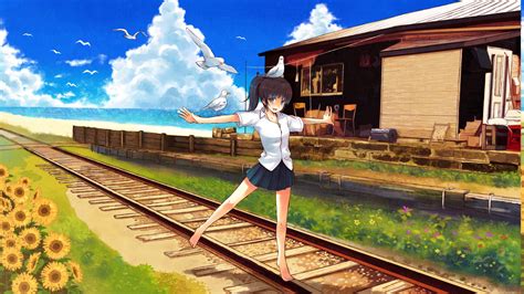 Anime School Uniform Birds Anime Girls Original Characters Railway
