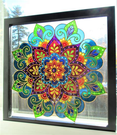 Mandala Art Glass Painting Bohemian Decor Stained Glass Glass Etsy