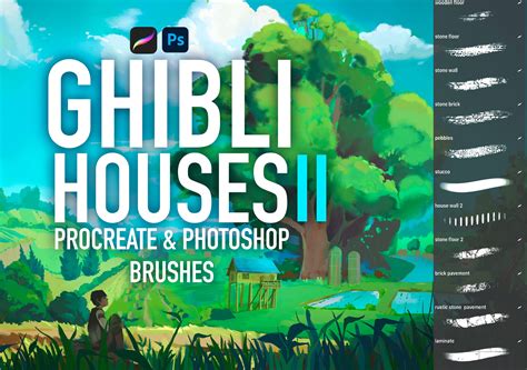 Ghibli Houses Ii Procreate Photoshop Art Background Brush Set