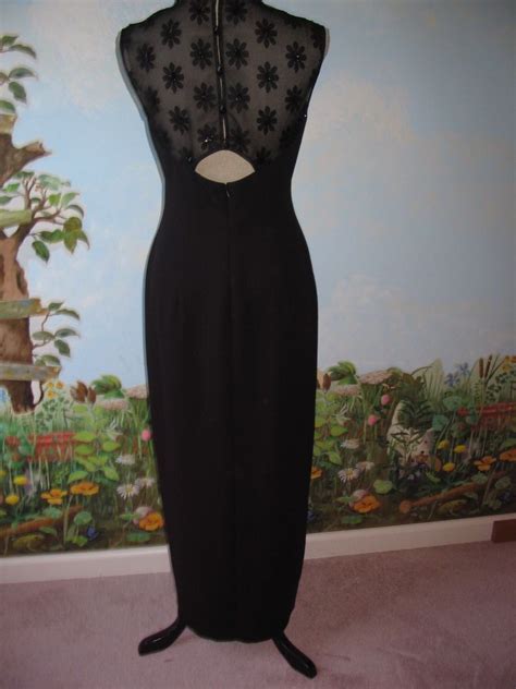 Liz Claiborne Night Black Sleeveless Long Lace Back Evening Dress Size