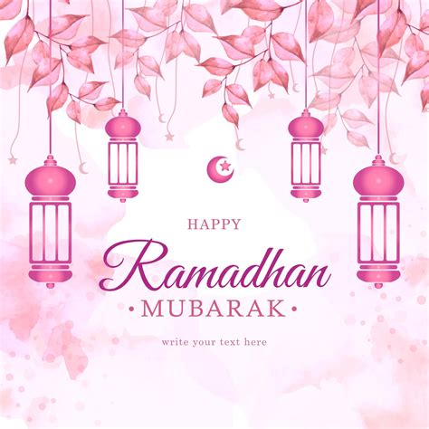 Premium Vector Pink Color On Ramadhan Mubarak Greeting Card With