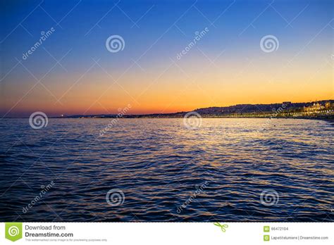 Sunset In Nice France View From Beach Stock Photo Image Of Dawn
