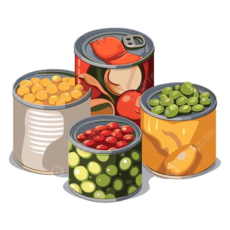 Canned Foods Vector Sticker Clipart Illustration Of Food Cans Cartoon
