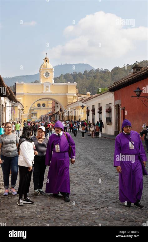 Antigua Guatemala Holy Week Local People In Traditional Religious