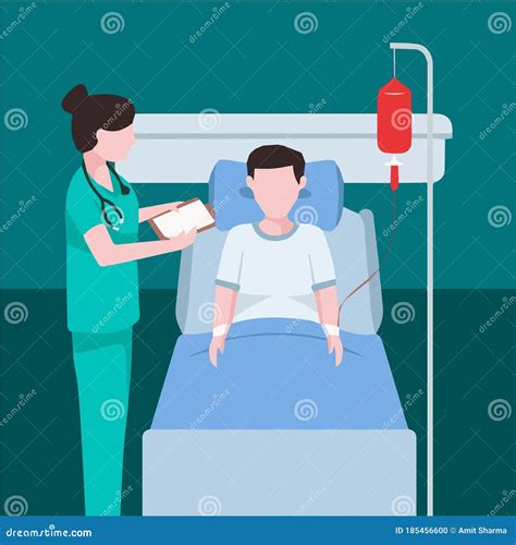 Nurse Attending Old Man In Bed Vector Illustration